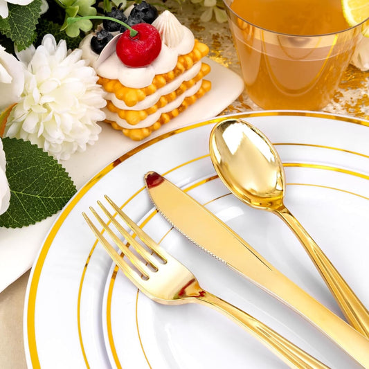 Set Platos Desechables Elegantes Fiesta 10 Personas 50 Pcs Gold