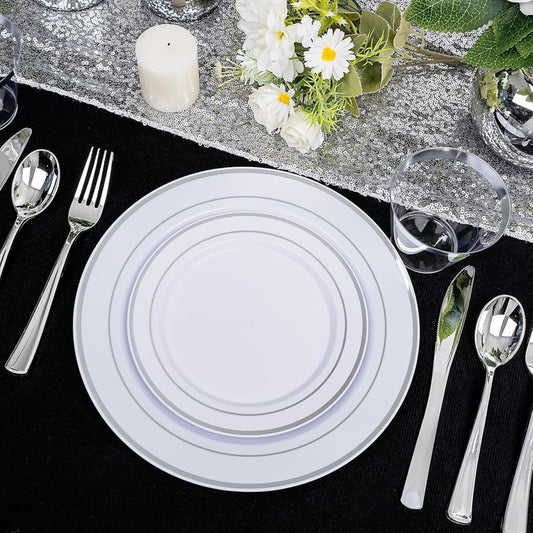 Set Platos Desechables Elegantes Fiesta 10 Personas 50 Pcs Silver