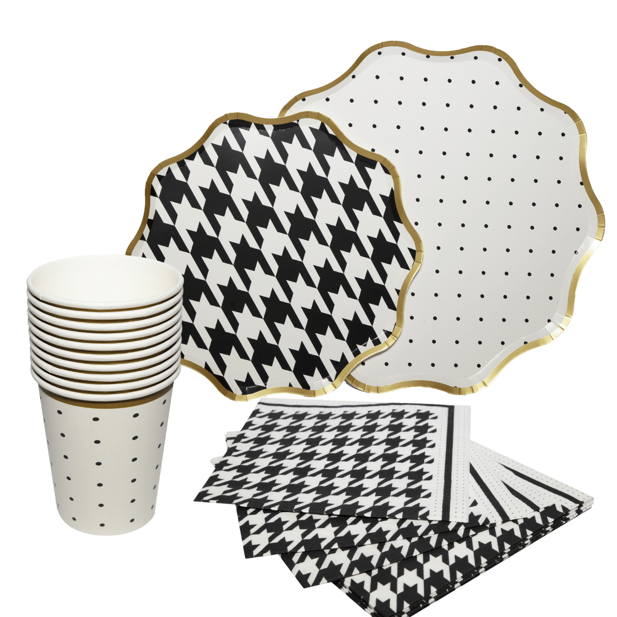 Set Carton Blanco Negro 10 personas, 40 piezas