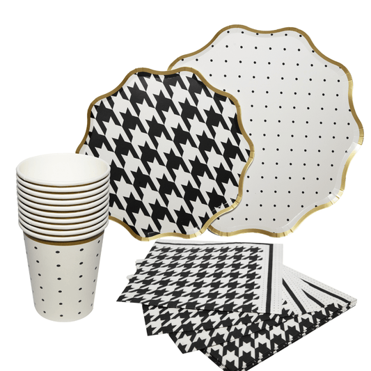 Set Carton Blanco Negro 10 personas, 40 piezas