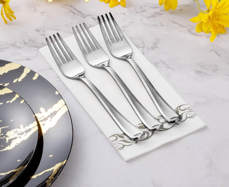 Tenedores Plateados Elegantes Desechables 50 Unidades