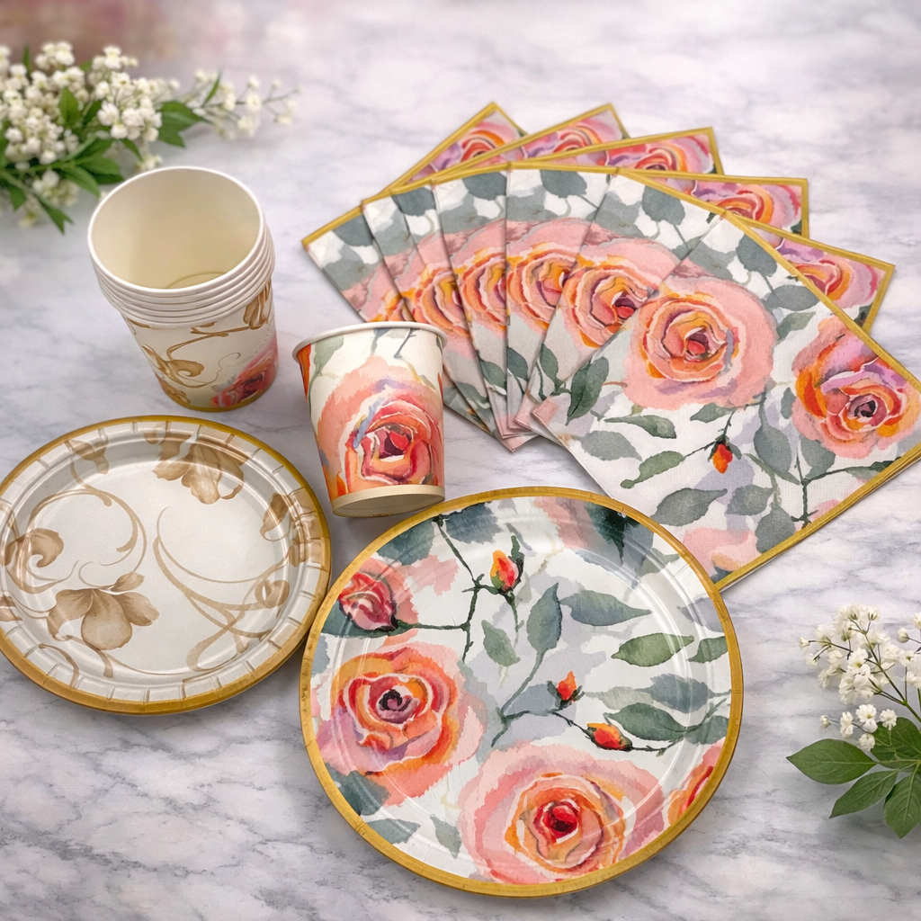 Set Cartón Rosas Vintage, 8 personas, 40 pcs.