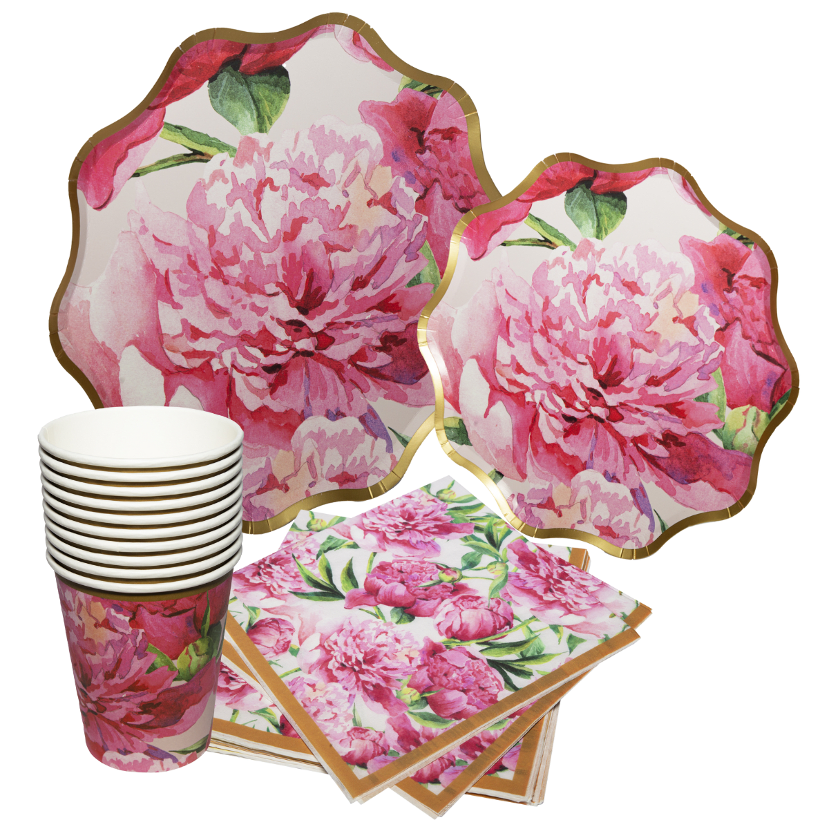 Set Carton Diseño Peonias 10 personas, 40 piezas