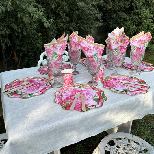 Set Carton Diseño Peonias 10 personas, 40 piezas