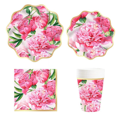 Set Carton Diseño Peonias 10 personas, 40 piezas