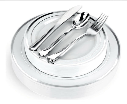 Set Platos Desechables Elegantes Fiesta 10 Personas 50 Pcs Silver