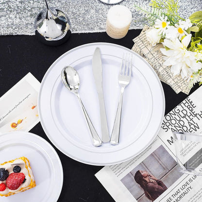 Set Platos Desechables Elegantes Fiesta 10 Personas 50 Pcs Silver