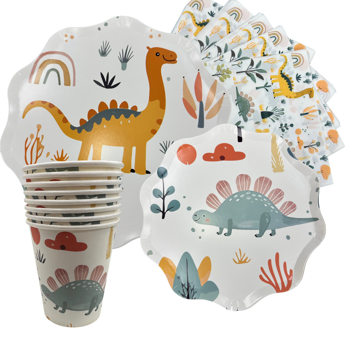 Set Cartón Dinosaurios 8 Personas, 40 piezas.