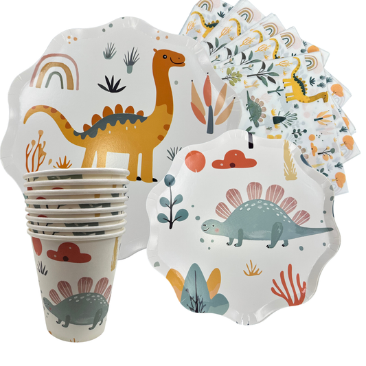 Set Cartón Dinosaurios 8 Personas, 40 piezas.